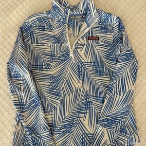 Blue and White Leaf Print Pullover